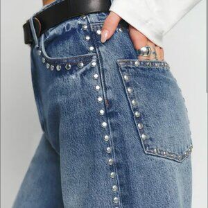 Reformation Cary High Rise Slouchy Wide Leg Jeans Color in Chesapeake Studded